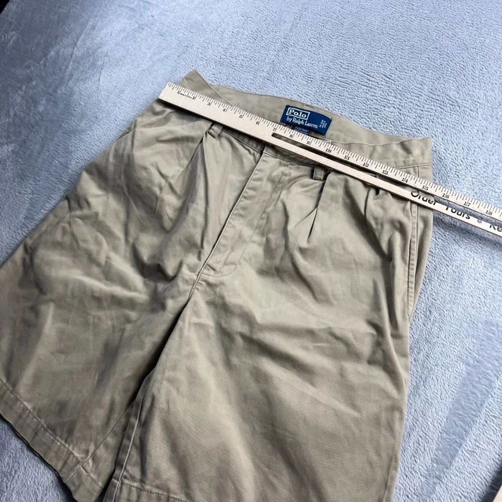Polo Ralph Lauren Mens 30 Tyler Short Khaki Tan Pleated Chino Cotton Twill